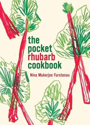 Book cover of 'The Pocket Rhubarb Cookbook' with rhubarb illustrations.