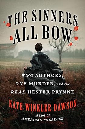 Book cover of 'The Sinners All Bow' with a person in a cloak sitting in a field.
