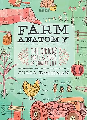 Book cover of 'Farm Anatomy' by Julia Rothman with illustrations of farm animals and equipment.