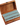 Wooden box with letter stamps on a white background