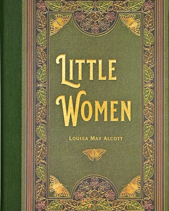 Book cover of 'Little Women' with decorative gold text and green background