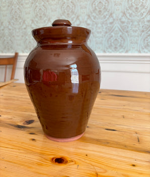 Old Sturbridge Village Handmade Redware Pottery Covered Jar Large