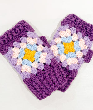 Crochet Granny Square Fingerless Knit Gloves