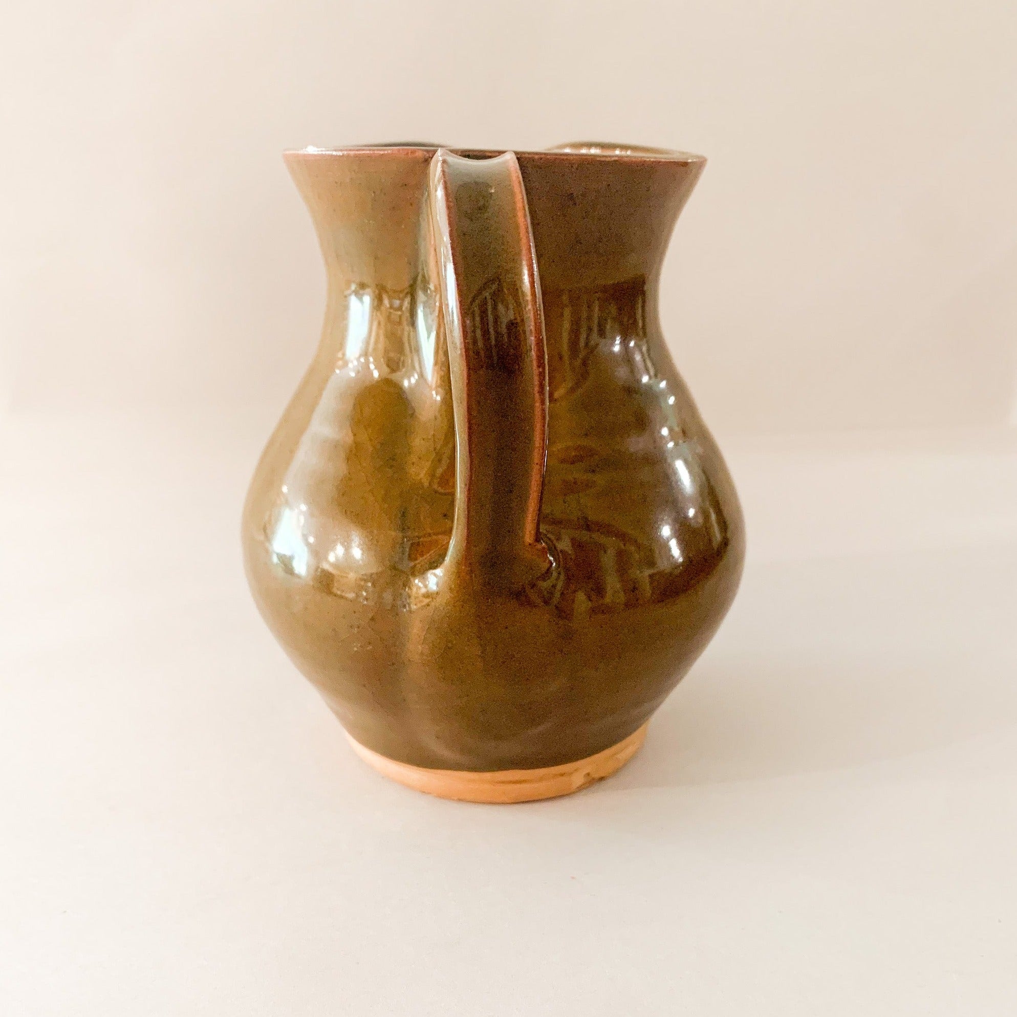 Small Brown Glazed Pottery Pitcher 