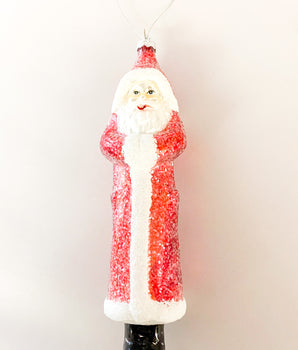 Glittery Santa Glass Ornament 8"