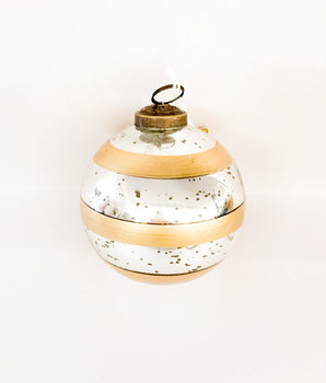 Antiqued Silver and Gold Striped Glass Ornament