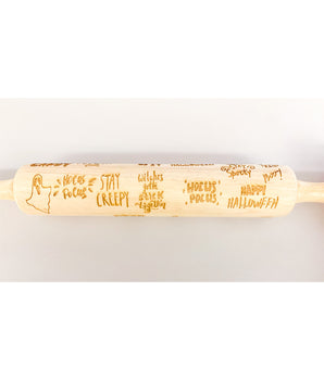 Halloween Sayings and Symbols Engraved Wooden Rolling Pin