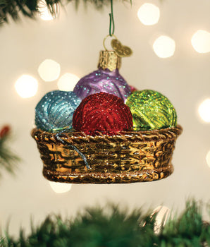 Basket of Colorful Yarn Glass Ornament