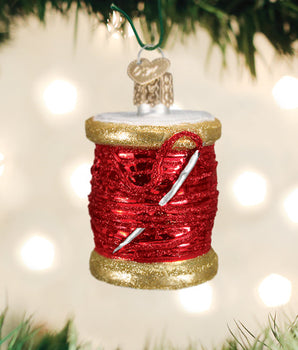 Spool of Red Thread Glass Ornament