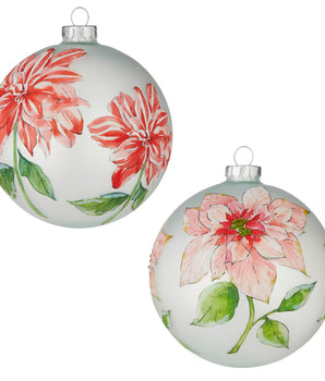 Watercolor Painted Poinsettia Glass Ornament