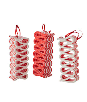 Red and White Ribbon Candy Sparkle Ornament