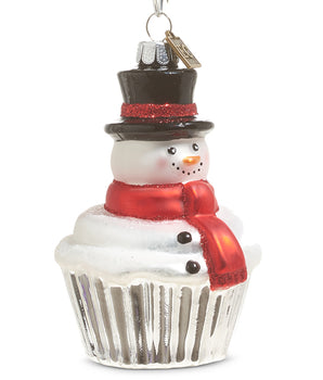 Melted Snowman Cupcake Glass Ornament