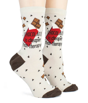 Chocolate Fixes Everything. Chocolate is Cheaper Than Therapy Women's Socks