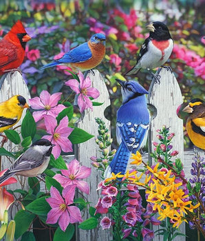 Songbirds on Blooming White Fence 1000 Piece Puzzle