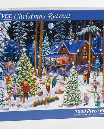VCC Christmas Retreat puzzle box with a winter scene and cabin