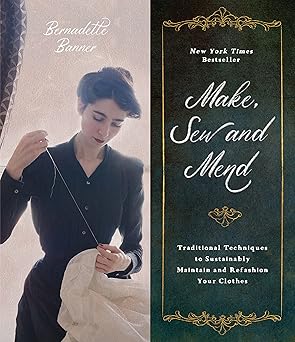 Book cover of 'Make, Sew and Mend' with a person sewing and text on a dark background