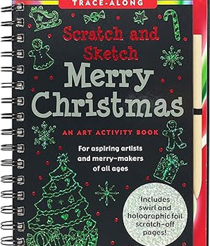 Christmas-themed activity book with scratch-off and holographic foil features