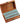 Wooden box with letter stamps on a white background