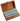 Wooden box with letter stamps on a white background
