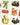 Collection of vintage-style fruit and vegetable illustrations with labels on a beige background.