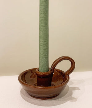 Old Sturbridge Village Handmade Redware Pottery Chamberstick Short