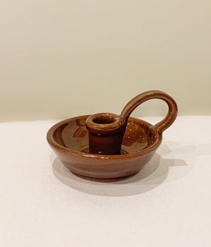 Old Sturbridge Village Handmade Redware Pottery Chamberstick Short