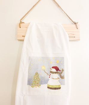 Snowman with Christmas Tree and Winter Birds Towels Set of 2