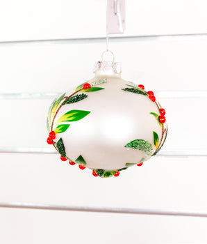 Holly Patterned Silver Glass Ornament
