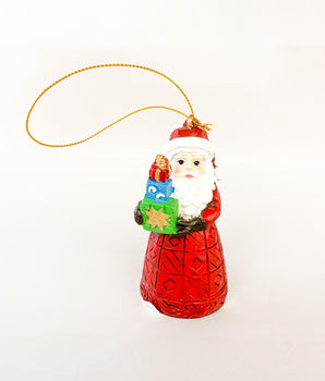 Patterned Santa Holding Presents Ornament