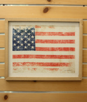 Distressed Embroidered Flag in Wooden Frame