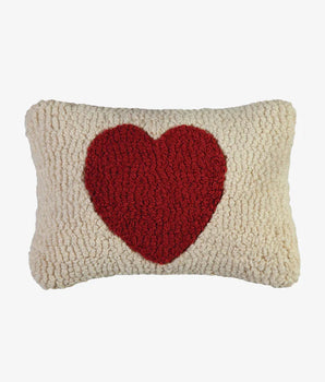 Red Love Heart Hand Hooked Wool Pillow