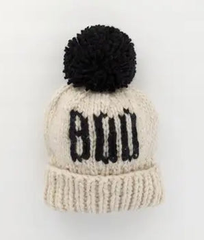 Boo Knit Hat with Pom Pom