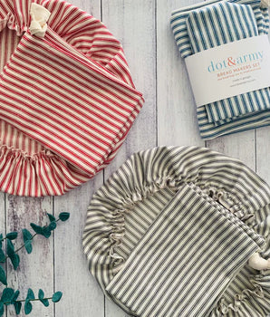 Striped Cotton Bread Bag and Reusable Bowl Cover