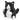Plush toy cat with black and white fur on a white background