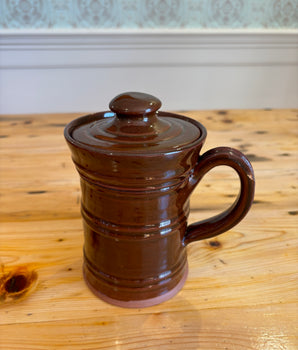 Old Sturbridge Village Handmade Redware Pottery Mug Medium with Lid