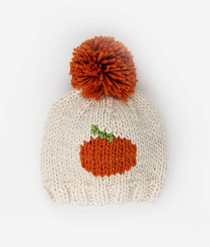 Hat Hand Knit Pumpkin with Pom Pom