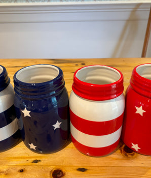 Red, White & Blue Ceramic Mason Jars