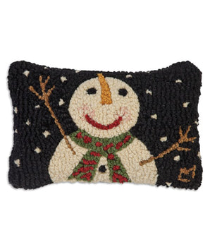 Holiday Cheer Snowman with Snowflakes Hooked Wool Pillow